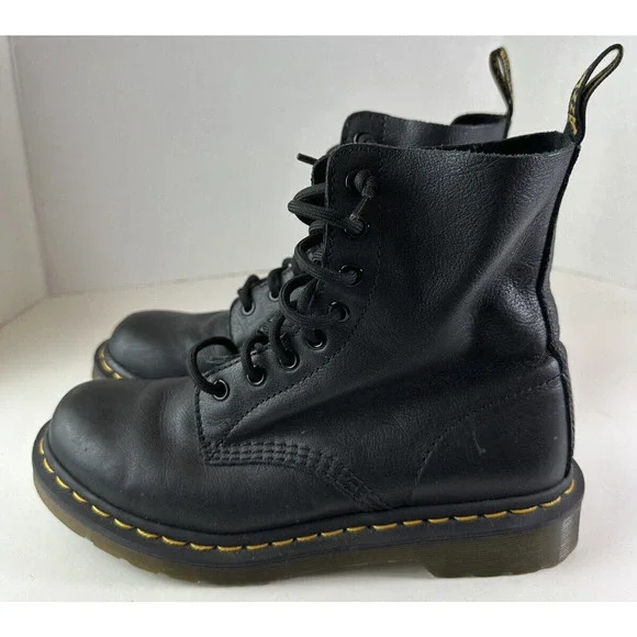 Doc Dr. Martens 1460 Virginia Soft Leather Boots Black Lace Up Women's Size 8 - Picture 2 of 14